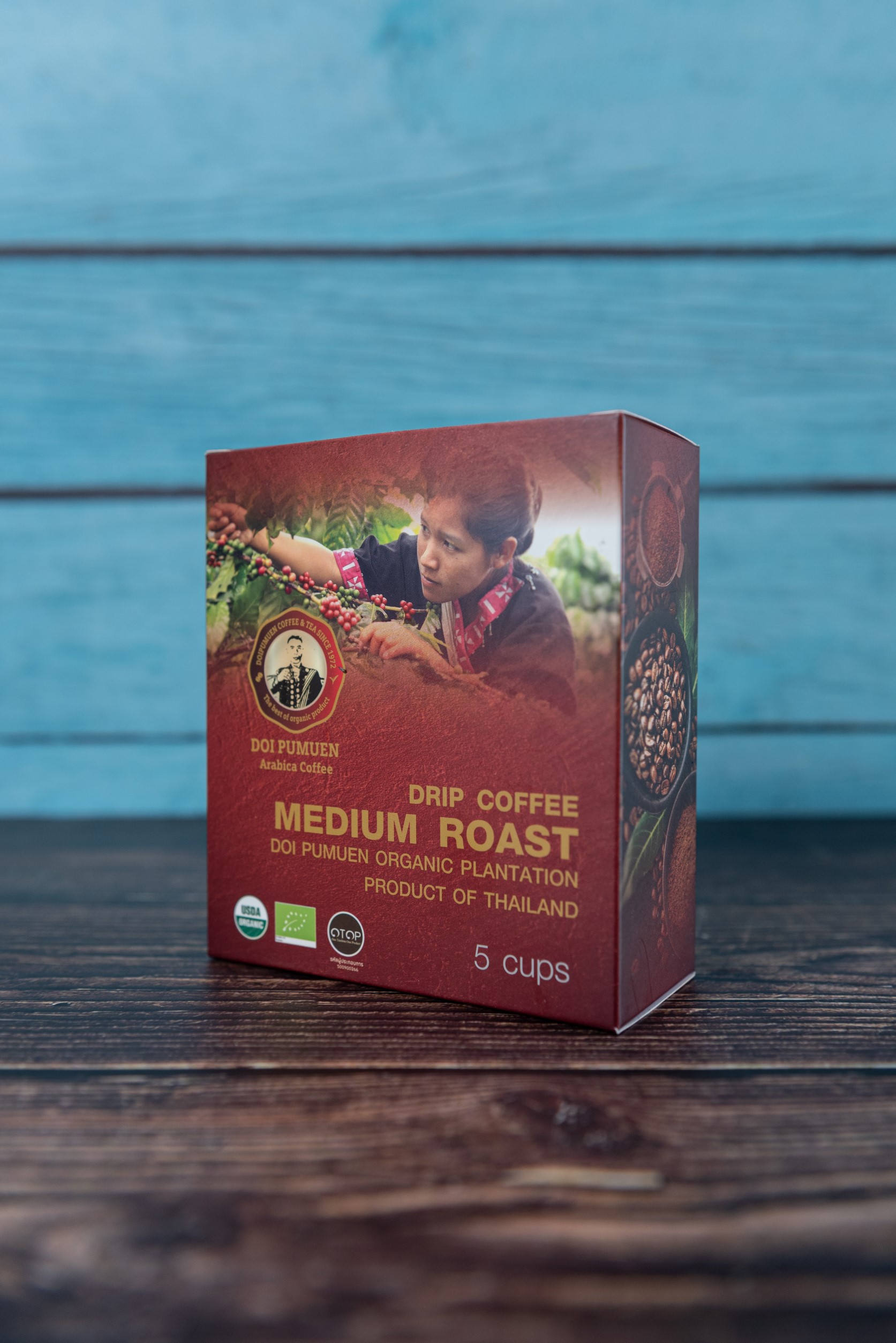 กาแฟดริป อราบิก้าออร์แกนิค คั่วกลาง (ตราดอยปู่หมื่น) บรรจุ 5 ซอง Organic arabica coffee drip bag medium roasted (Doi Pumuen Brand) Pack 5 Pcs.