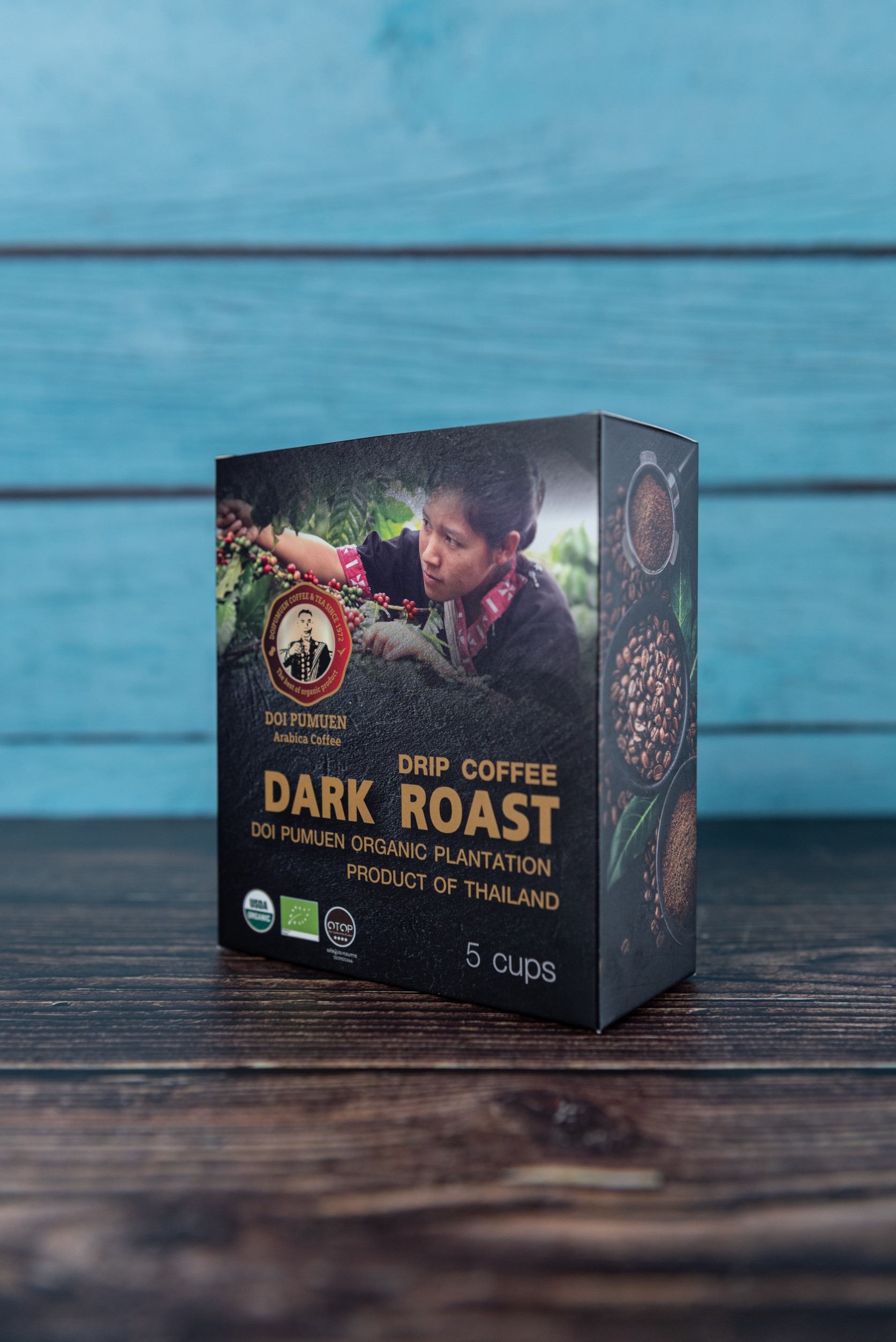 กาแฟดริป อราบิก้าออร์แกนิค คั่วเข้ม (ตราดอยปู่หมื่น) บรรจุ 5 ซอง Organic arabica coffee drip bag dark roasted (Doi Pumuen Brand) Pack 5 Pcs.