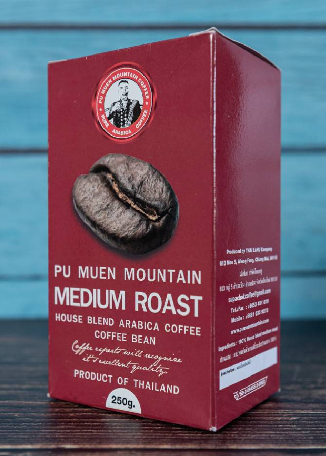 เมล็ดกาแฟอราบิก้าแท้ ออร์แกนิค คั่วกลาง (ตราดอยปู่หมื่น) 250 กรัม Organic arabica coffee beans medium roasted (Doi Pumuen Brand) 250g